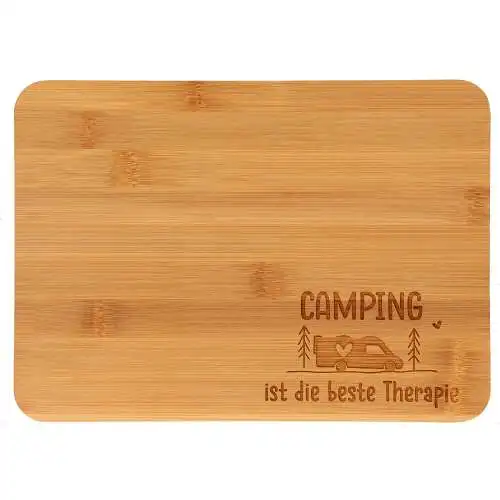 Bambus Brett Frühstücksbrett "Camping ist die beste Therapie"
