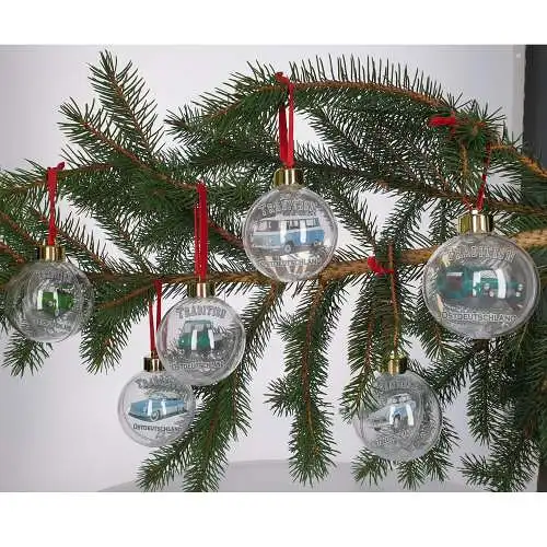 Weihnachtsbaumkugeln 6 Stück Motiv: Tradition Ostdeutschland mit DDR-Vierräder