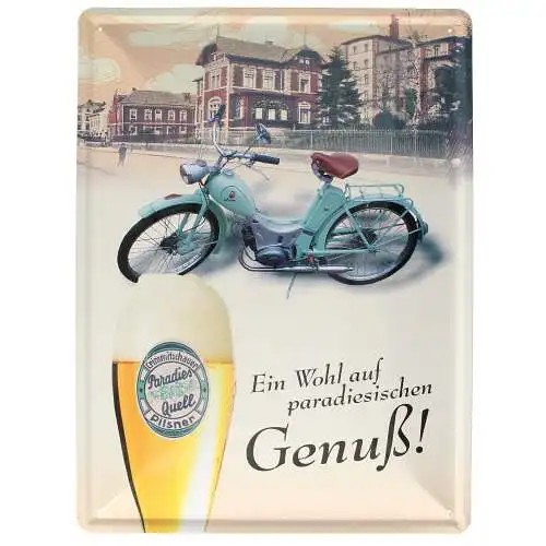 Blechschild 30 x 40 cm groß Simson SR1 Paradiesquell Pilsner - DDR Moped