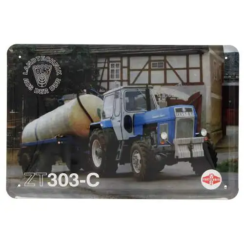 Blechschild DDR Traktor Fortschritt ZT303-C mit Gülletank 20 x 30 cm Landtechnik