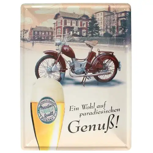 Blechschild Simson SR2 Paradiesquell Pils Bier 30 x 40 cm groß DDR Moped Retro