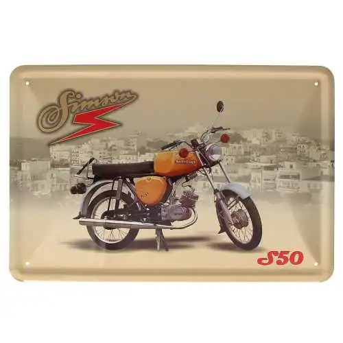 Blechschild - Simson S50 B Rabsgelb Saharabraun 20x30 cm DDR Moped Geschenk 