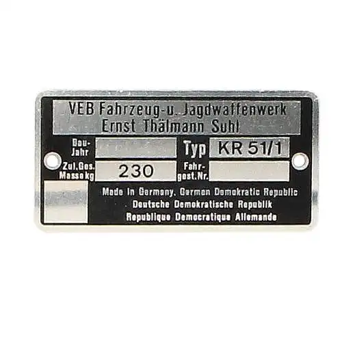 Typenschild Blanko für Simson KR51/1 | Originalgetreues Ersatzteil