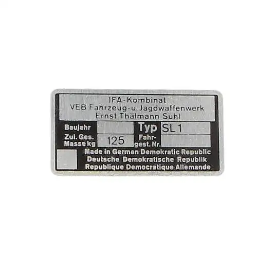 Typenschild Blanko für Simson Mofa SL 1 | Originalgetreues Ersatzteil