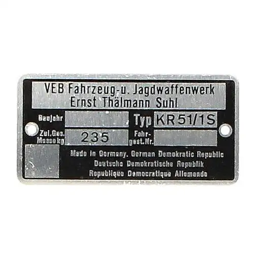 Typenschild Blanko für Simson KR51/1S | Originalgetreues Ersatzteil