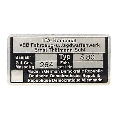 Typenschild Blanko für Simson S80 | Originalgetreues Ersatzteil