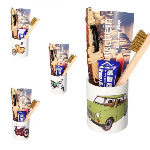 DDR Simson Wartburg Kaffeetasse Mitbringsel Geschenk für Moped-Auto-Liebhaber 