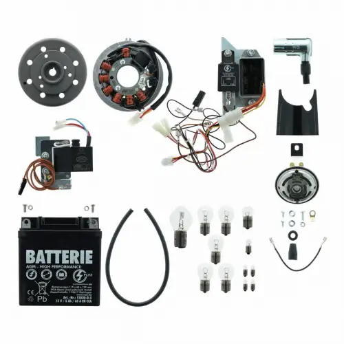 Simson VAPE (M-G-V) S50 S51 S70  12V 35/35W Umrüstsatz Zündanlage Hupe Batterie