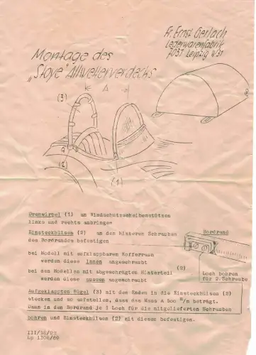 Seitenwagen Stoye Allwetterverdeck Plane AWO- MZ grün DDR-Originalteil