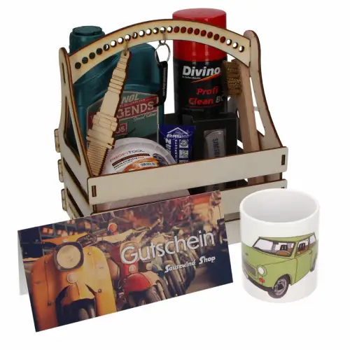 Präsentkorb Geschenk Trabant 601 Fahrer Liebhaber Gutschein Trabbi Sausewind 