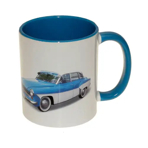 Kaffeetasse Wartburg 311 Blau weiß - 4 Takte sind 2 Takte zuviel Tasse 325ml NEU
