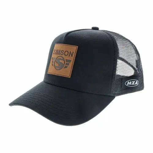 Simson Basecap Truckercap curved Unisex schwarz Lederpatch Snapback-Verschluss
