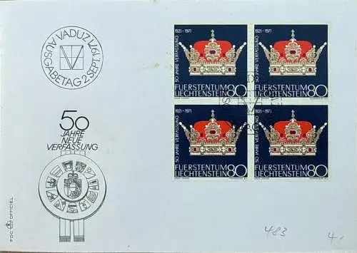 Liechtenstein 1971 FDCs – 50 Jahre Verfassung (2 Stück)