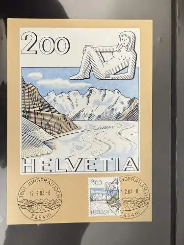 [Künstlerpostkarte reproduziert] Postkarte 2 Fr. Helvetia 1983 Jungfraujoch 3454 m. 