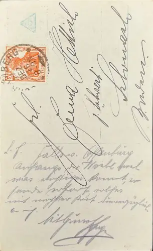 Liebespostkarte 1908, Germania 10 Pf, Nürnberg Stempel, gelaufen