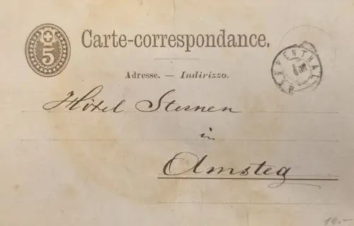 Schweiz Ganzsache 5, Stempel ZENTHAL 6.III