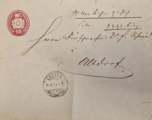 Schweiz Helvetia 10 – Stempel Luzern 15 V 1873-8