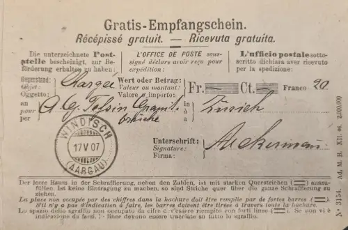 Schweiz Gratis-Empfangschein Franco 30 Ct Stpl 17V07