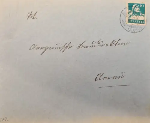 Schweiz Helvetia 10; Stempel Aarau (Jahr n. sichtb.)
