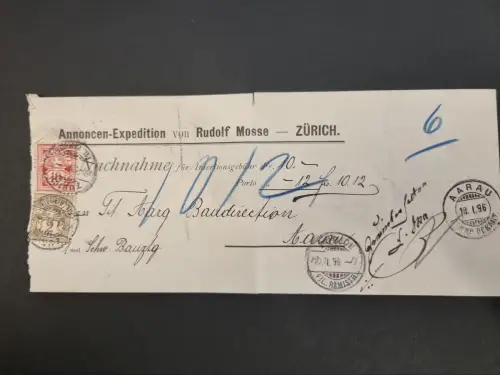 Schweiz Helvetia 10c+2c, Stempel Aarau 1896