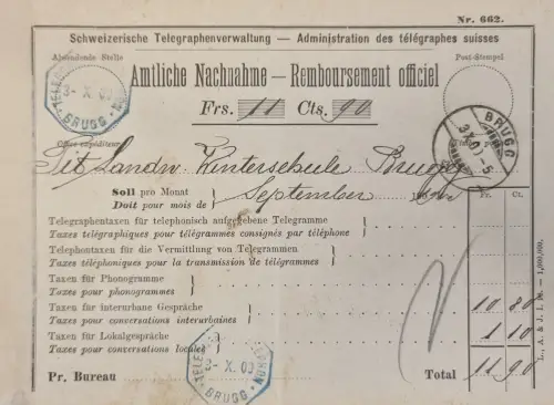 Schweiz Amtliche Nachnahme Brugg 3-X-00 Fr. 11.90