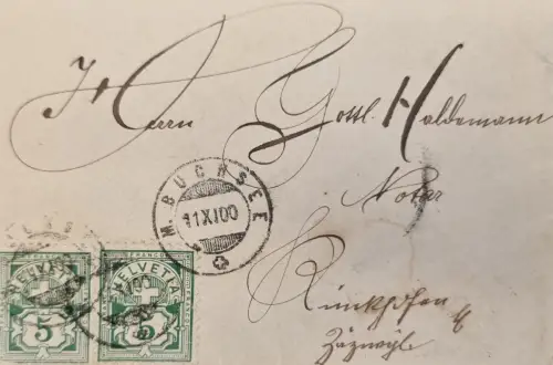 Schweiz Helvetia 5c grün, Stempel BUETSCH… 11X100