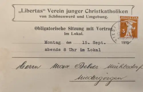 Schweiz Helvetia Tellfigur 3 Rp, Stempel 15.9.1919