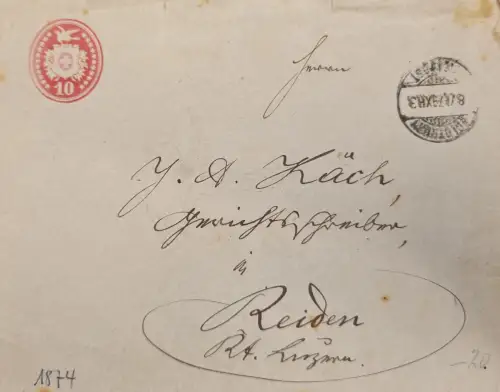 Schweiz Wappenschild 10 Rp 1874, Stempel EHX6/178, 15.6.31