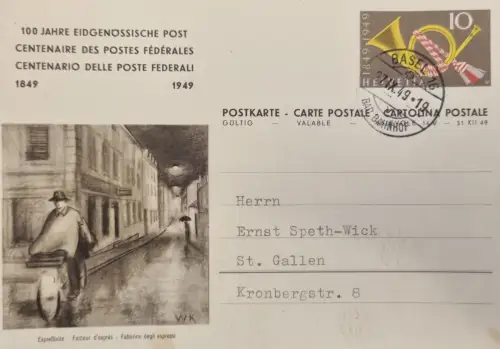 Schweiz 10 Rp Expreßbote 1949, Stempel Basel 27.XI.49