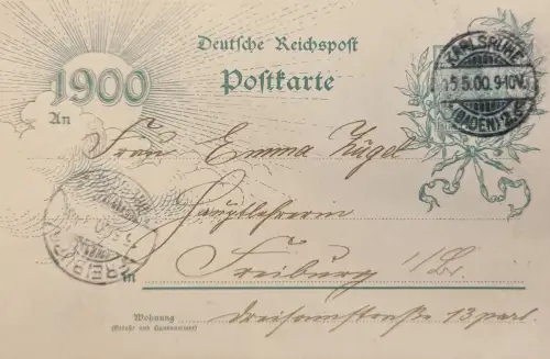 Deutsches Reich Postkarte 1900, Stempel Karlsplatz 15.5