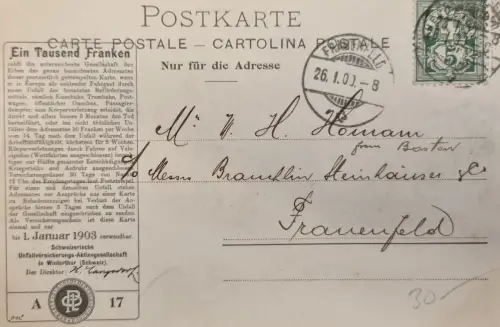 Schweiz Helvetia 5 Rp, Stempel 26.1.1901