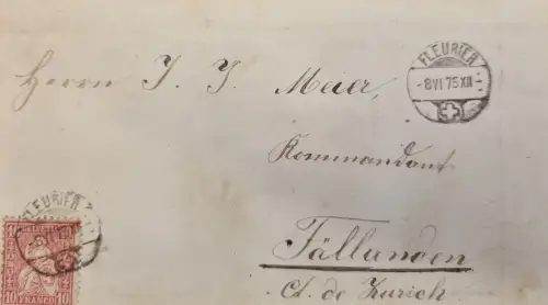 Schweiz Helvetia 10 Fr, Stempel Fleurier 8.11.75