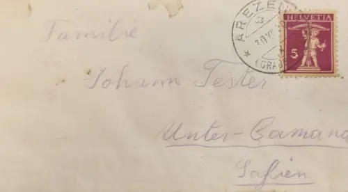 Schweiz HELVETIA Armbrustschütze 5 Rp Stempel ARZEL