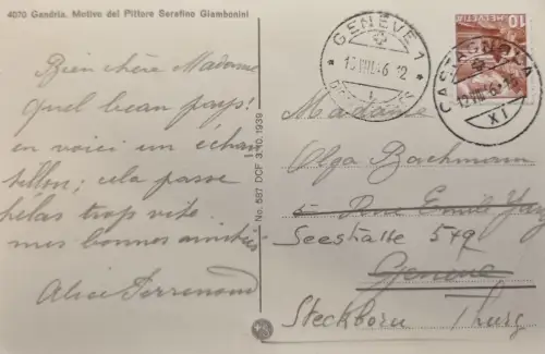 Schweiz Helvetia 10, Genf-Stempel 13.VIII.1946