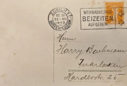 Schweiz Helvetia 20 (orange) 1923 Zürich 23.XII