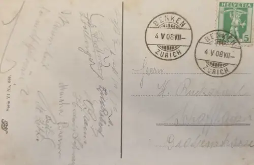 Schweiz Helvetia 5 grün, Stempel Benken/Zürich 4.V.08