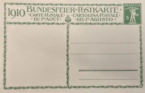 Schweiz Helvetia Bundesfeier 1910 5 Rp, o.Stempel