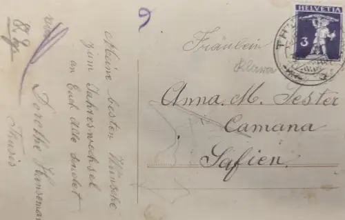 Schweiz Helvetia 3 Rp Tellknabe, Stempel Thusis