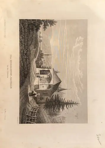 Kolorierter Stich: Ansicht Morgarten-Capelle (Schweiz), 19. Jh.; Textblatt; Randflecken