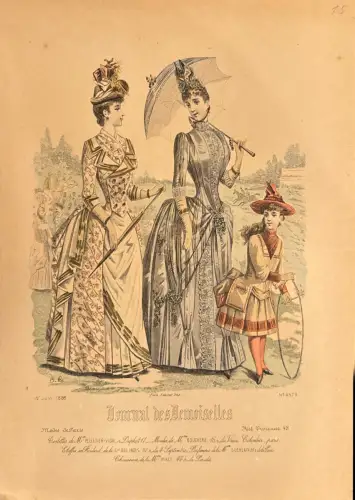 Modeblatt, kolorierter Druck, Journal des Demoiselles, 01.06.1888; Randflecken
