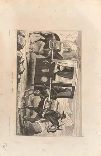 Stich, Portugal, Reise in Sänfte, Landschaft; 19. Jh.; Tafel P14; Flecken, Randspuren
