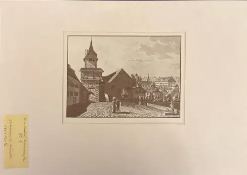 Schwarzweißdruck Architekturansicht „Beim Central, Niederdorf“; Flecken, Randspuren