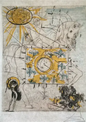 Lithografie „Pferd/Astrologie“, ohne Motiv; Knick-/Druckspuren, Flecken, Randspuren