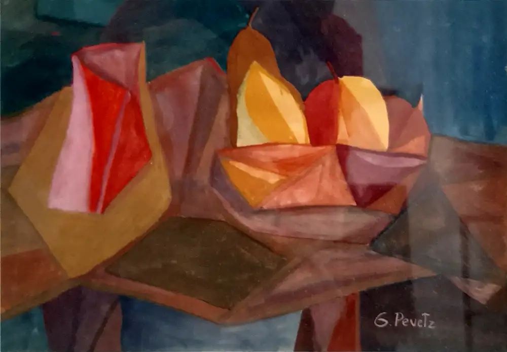 Georg Pevetz - aquarelliertes Stillleben mit Obstschale - gerahmt und signiert 0
