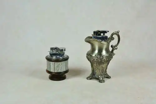 Set aus 2 Vintage Zinn-Tischfeuerzeugen, Wikinger-Motiv & Milchkrug, 1960er Jahre