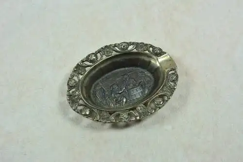 Vintage Silber 835 Aschenbecher mit Tavernenszene, spätes 19./frühes 20. Jahrhundert  