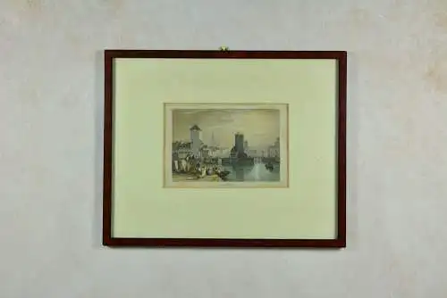 Antikes Farbradierung von Ponts Couverts, Straßburg, 19. Jahrhundert