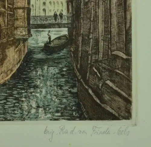 Farbradierung Steckelhörnfleet mit St. Nikolai, Helma Fischer-Oels  