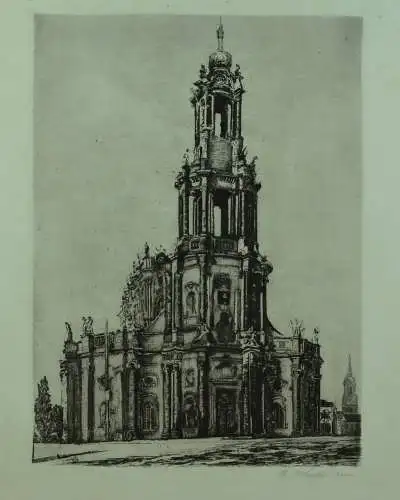 Radierung Dresden Hofkirche von E.P. Hoffmann 