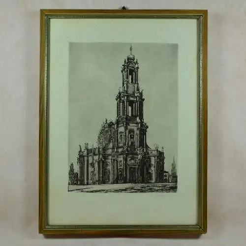 Radierung Dresden Hofkirche von E.P. Hoffmann 
